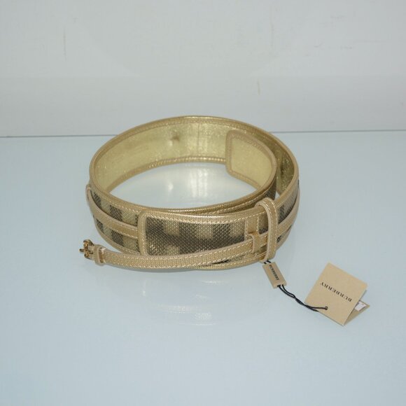 NWT  BURBERRY METALLIC LIGHT GOLD WITH BURBERRY SIGNATURE CHECK - Picture 1 of 6